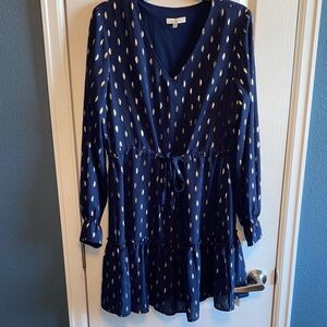 Skies Are Blue Navy Dress with Gold Accents